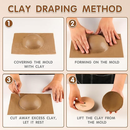 Pottery Molds Solid Wood - 4.5", 5.5", 6.5" Ceramic Clay Mold Set with Interchangeable Handle for Creating Plates, Bowls, DIY Gifts