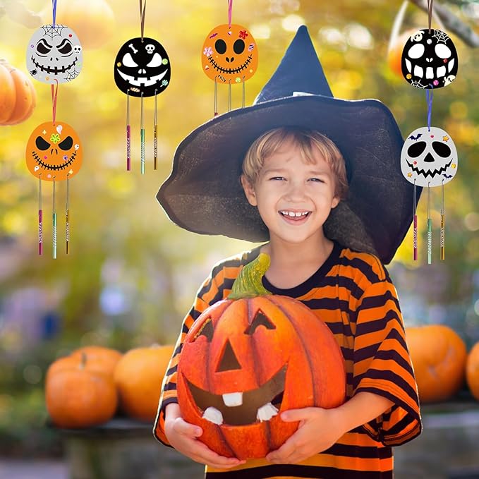 Fennoral 9 Pack Nightmares Before Wind Chime Kit for Kids Make You Own Christmas Wind Chime Hanging Christmas DIY Colorful Wooden Christmas Crafts for Boys Girls Christmas Tree Decoration