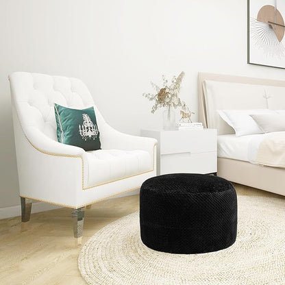 Asuprui Pouf Ottoman Stuffed Pouf Ottoman Foot Rest Stuffed Soft Foot Stool with Filler 20x20x12 Inches Fuzzy Chair Floor Chair Foot Rest with Storage for Living Room Bedroom Black Pouf with Filler