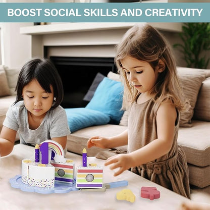 Pretend Play Food for Toddlers 1-3,Wooden Birthday Fake Cake with Candles and Numbers,Tea Party Learning Kitchen Gift Toys for Boys Girls (Rainbow Cake)