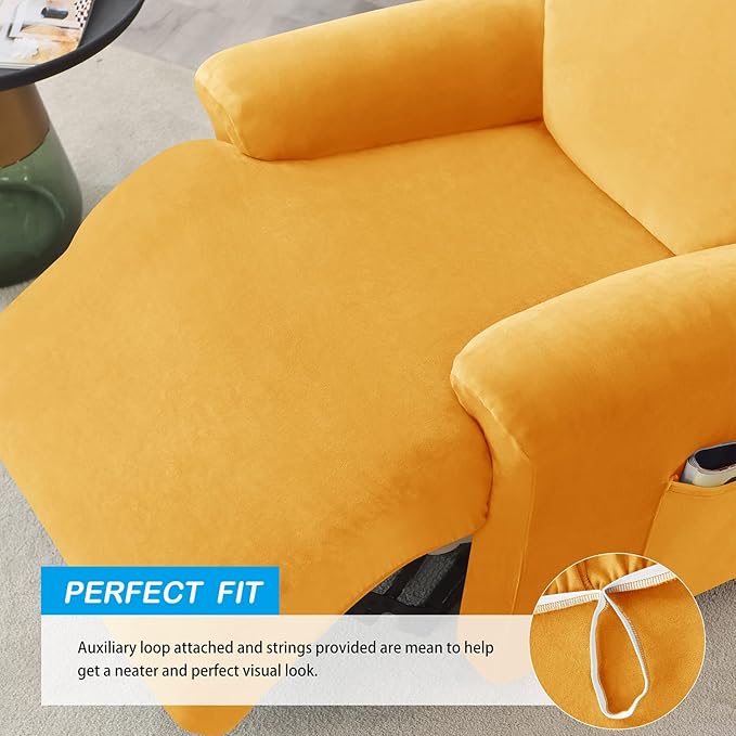 OBCREAT High Stretch Recliner Chair Cover Soft Velvet Recliner Slipcovers 4 Pieces Lazy Boy Recliner Couch Covers Plush Furniture Protector for Kids Pets (Gold)