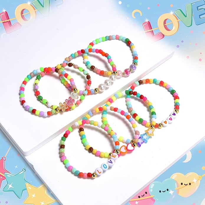 Friendship Bracelet Set for Women & Girls - Trendy Handmade Jewelry Gift with Love Charms, Rainbow Color, Boho Beads & Adjustable Design 8-Pack