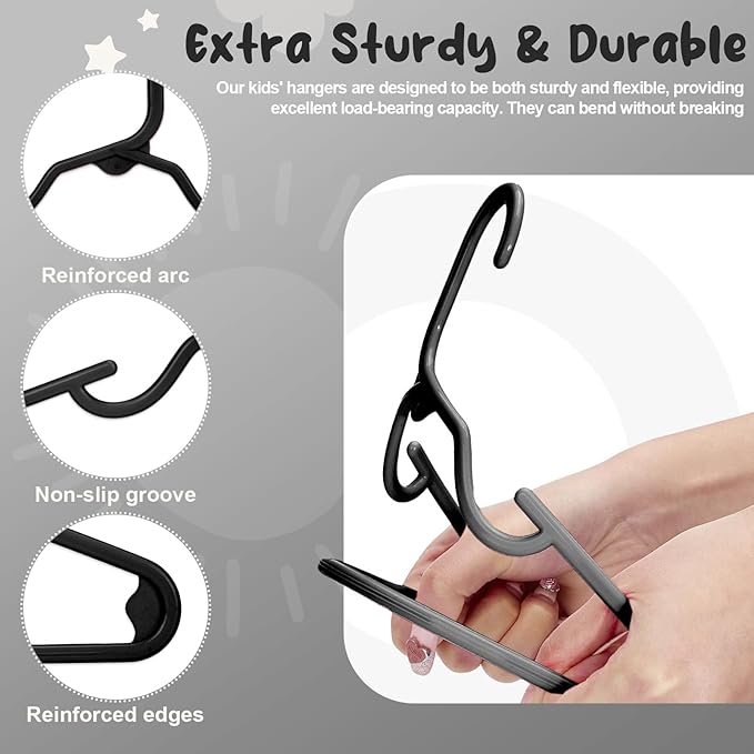 HOUSE DAY Premium Baby Hangers 60 Pack, 11 Inch Kids Plastic Hangers Black, Slim Childrens Hangers for Infant, Toddler, and Child Clothes, Durable Baby Clothes Hangers for Closet