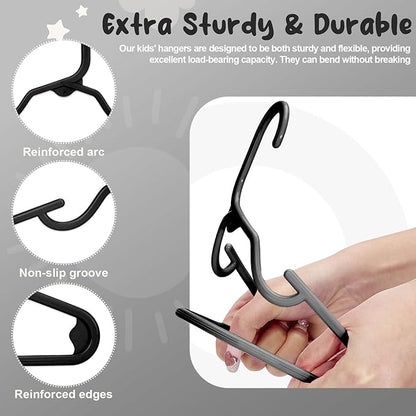 HOUSE DAY Premium Baby Hangers 60 Pack, 11 Inch Kids Plastic Hangers Black, Slim Childrens Hangers for Infant, Toddler, and Child Clothes, Durable Baby Clothes Hangers for Closet