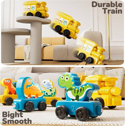 Magnetism Toys Dinosaur Train Set for Toddlers 1 2 3 4 Years Old - Dinosaur Toys for Kids, Color Sorting Toy, Preschool Educational Learning Activities, Birthday Gifts for Boys Girls 1-3, 2-4
