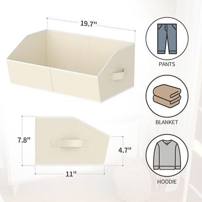 Homsorout Storage Bins for Shelves - Large Trapezoid Closet Shelf Organizer, Fabric Organization Bins with Handles, Storage Baskets for Clothes, Towel, Purse, 4 Pack, Beige