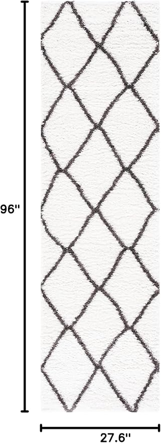 SAFAVIEH Berber Shag Collection 2' 3" x 8' Ivory/Grey BER522F Moroccan Trellis Non-Shedding Entryway Foyer Living Room Bedroom 1.3-inch Thick Runner Rug