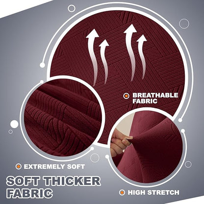 JIVINER Recliner Couch Cover, Jacquard 5 Piece Stretch Sofa Covers for 3 Cushion Reclining Lazy Boy Soft Washable Sofa Slipcovers Protector with Pockets (Recliner Sofa, Wine Red)