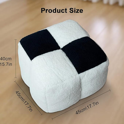 Louis Donné Ottoman Pouf White and Black Contrast Tidy Fabric Floor Chair - 17.7 * 17.7 * 15.7 Inch Squares, Soft Compressed Form Inside for Children and Ladies