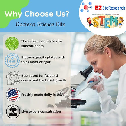 Bacteria Science Kit (IV) (Gift Pack): Prepoured LB-Agar Plates and Cotton Swabs. Exclusive Free Science Fair Project E-Book Packed with Award Winning Experiments. (IV Gift Pack)