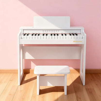Kids Piano Keyboard, 37 Keys Wooden Digital Piano for Kids with Bench,Song Book, DIY Stickers, Cover, Education Creative Musical Instruments Toy for Boys & Grils Gifts