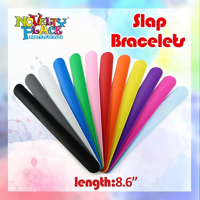 Novelty Place Silicone Rainbow Slap Bracelets Party Wrist Strap, 12 Colors Silicone Wristband for Teens Kids Classroom Craft Activity Prize Gift Party Costume (Pack of 12)