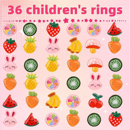 Little Girl Jewel Rings, Adjustable Pink Rings Girls Kids Pretend Play and Dress up Jewelry Set, Cute Rings with Display Case Party Favors Toys Gifts