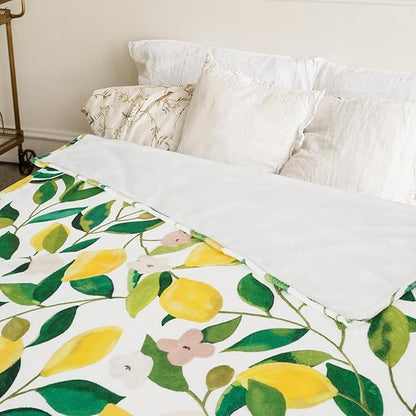 Lemon Fuzzy Blanket 60 x 50 Inch Yellow Lemon with Green Leaves Throw Blanket Bed Blanket Soft Warm Spring Summer Blanket for Adults Kids Gift Home Chair Sofa Couch