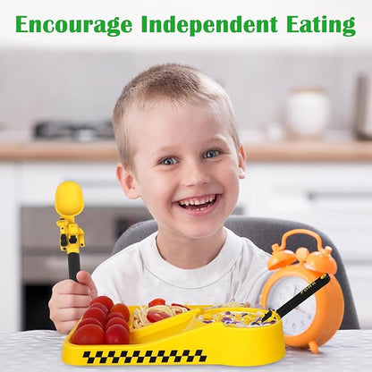 Construction Utensils for Toddlers - Toddler Forks and Spoons - Toddler Spoon and Fork Set - for Kids Utensils - Baby Utensils - Portable Utensil Set for 1 2 3 4 5 years old - Yellow