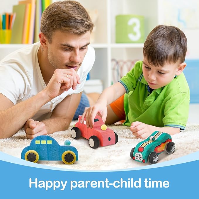 clothmile 6 Pieces DIY Wood Car Toys Unfinished Wooden Cars Toys Wooden Painting Blocks Crafts Kits for Christmas School Students Home Activities Craft Projects Easy Woodworking and Family Time Set