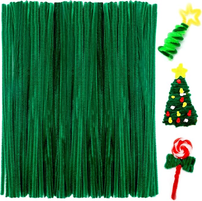 Praisebank Pipe Cleaners for Crafts (200pcs in Christmas Green), 12 inch Long Pipe Cleaners, Christmas Green Pipe Cleaners.