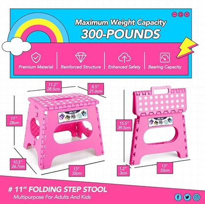 Delxo Folding Step Stool,11 Inch Non-Slip Foldable Step Stools for Kids and Adults,Portable Foldable Step Stool Lightweight Small Folding Stool with Handle for Kitchen Bathroom in Pink,1 Pack