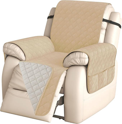 CHUN YI Recliner Chair Cover, Non-Slip Recliner Covers That Stay in Place, Washable Lazy Boy Recliner Covers with Pockets, Water Resistant Recliner Slipcover for Pets (Sand, Small Recliner)