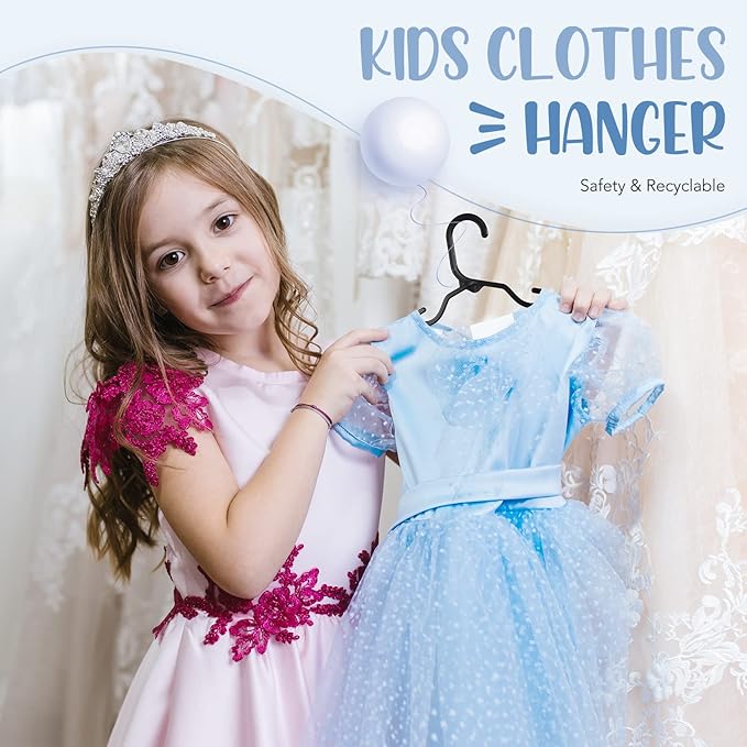 HOUSE DAY Plastic Baby Hangers for Closet 20 Pack, Durable Plastic Kids Hangers for Baby Clothes, Thin & Compact Childrens Hangers, Space Saving Black Baby Hangers, Small Hangers for Kids Clothes