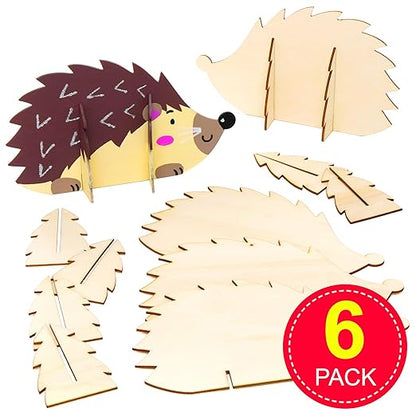 Baker Ross AW935 Stand Up Wooden Hedgehogs - Pack of 6, Arts and Crafts for Kids