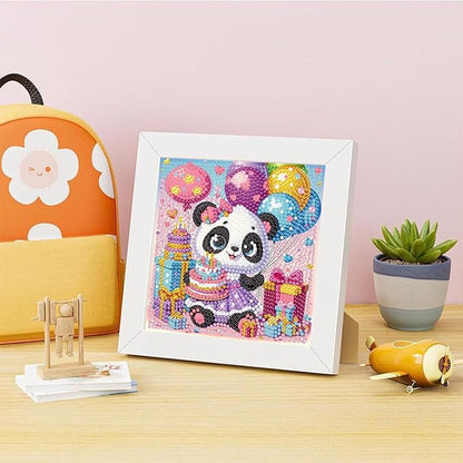 ajepon Diamond Art for Kids with Frame-Panda Kids Diamond Painting Kits,Animal Diamond Painting Kits for Kids 8-12 Full Drill Gem Art for Home Decor 7x7inch