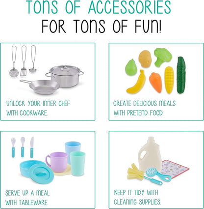 Lil' Jumbl Kids Wooden Blue Color Kitchen Set, Pretend Working Sink with Real Running Water, Includes Range Hood, Microwave & Stove Top That Make Realistic Sound & Light, Full Accessory Set Included