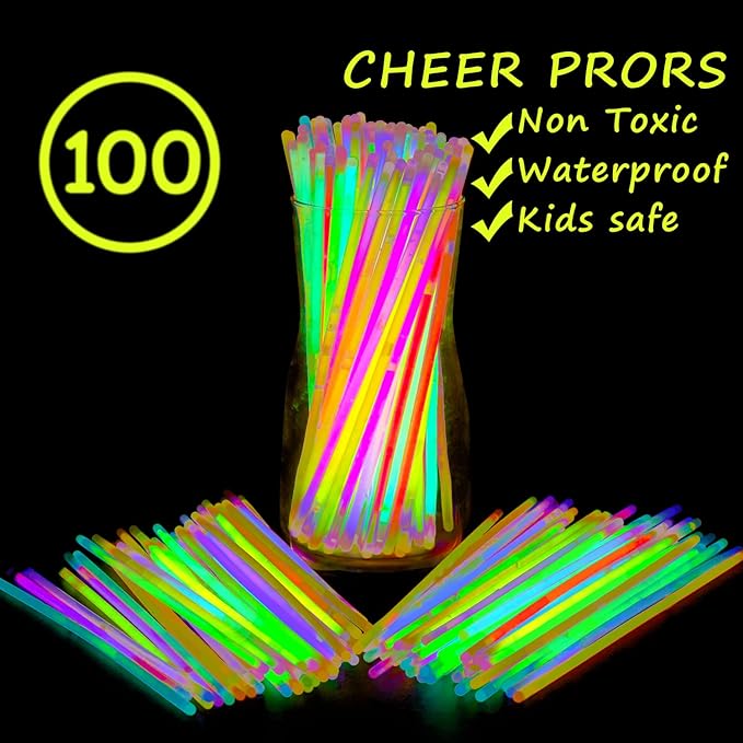 LOMIMOS 100PCS Spring Glow Sticks(8"),Glow in The Dark Party Supplies with Connectors,Bracelets and Necklaces for Kids Concert Wedding Birthday