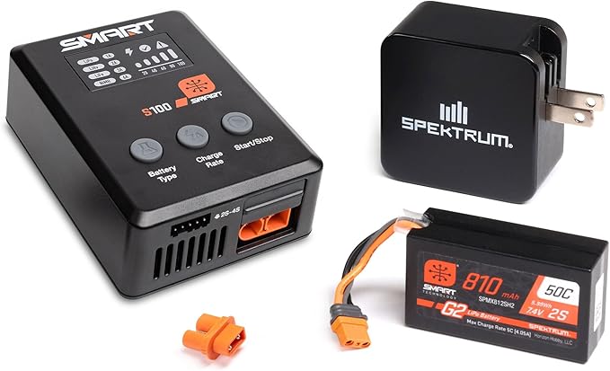 Spektrum Accessories Smart G2 Powerstage Bundle: 810mAh 2S 50C LiPo Battery (IC2), S100 Charger, 65W Power Block, Adapter, SPMXPSS210
