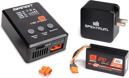 Spektrum Accessories Smart G2 Powerstage Bundle: 810mAh 2S 50C LiPo Battery (IC2), S100 Charger, 65W Power Block, Adapter, SPMXPSS210