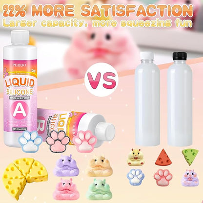 Puduo Taba Squishy Kit 22OZ - Upgraded Version 2.0 Non-Sticky, More Vibrant in Color, and Odor-Free Taba Squishy - with Guided，FuFu Squishy Kit with Mold, Flocking Powder - Fun and Easy