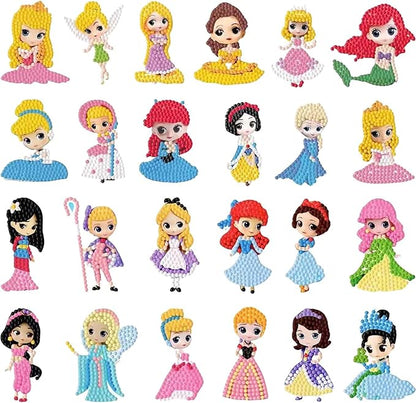 24Pcs Diamond Art Stickers Kits for Kids, DIY Cartoon Paint by Numbers Diamonds Mosaic Stickers for Kids Arts Diamond Craft Stickers for Kids and Adult Beginners