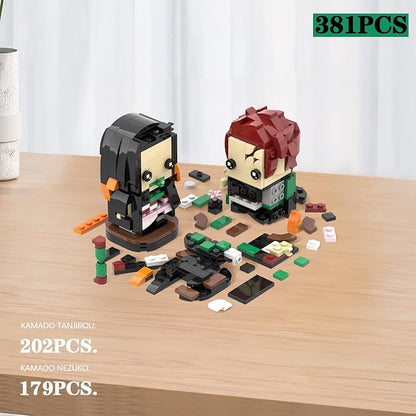 MOOXI-MOC Anime Brick Mini Headz Tanjirou and Nezuko Building Set,Creative Cute Building Blocks Children Kits,Gifts for Kids(381pcs)
