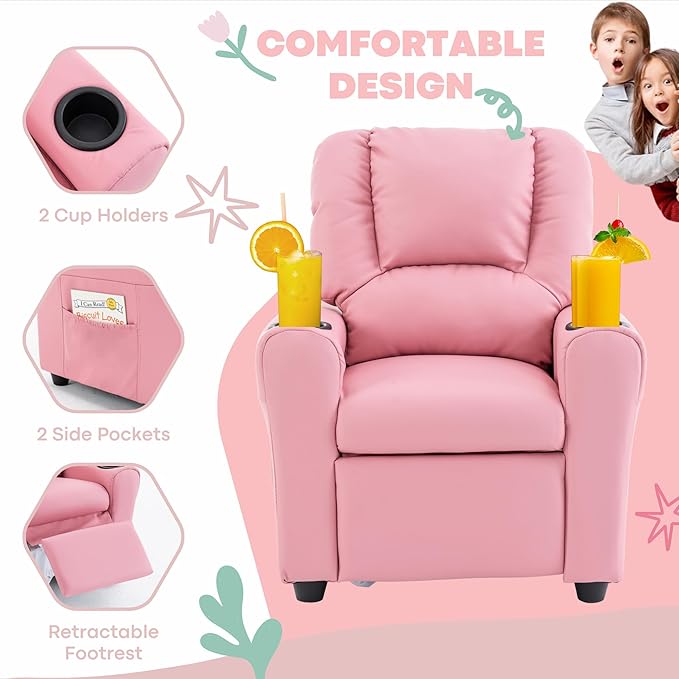Candy Kids Reclining Chair Leather Recliner Sofa Toddler Youth Children Child Ages 1-6