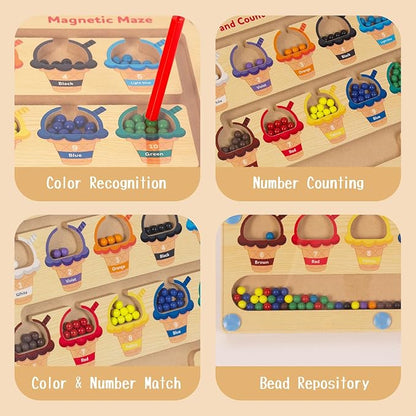 Magnetic Color & Number Maze, Montessori Wooden Color Matching Learning Counting Puzzle Board, Toddler Fine Motor Skills Toys for Boys Girls 3 4 5 Years Old
