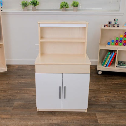Children’s Factory Wooden Play Kitchen Hutch - Kids & Toddlers Pretend Fridge - Realistic Design & Feature - Pre-School Furniture for Classroom or Playroom- 24" W x 15" D x 44" H - Assembly Required