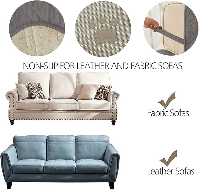 Ameritex Couch Sofa Slipcover 100% Waterproof Nonslip Quilted Furniture Protector Slipcover for Dogs, Children, Pets Sofa Slipcover Machine Washable (Dark Grey, 78")
