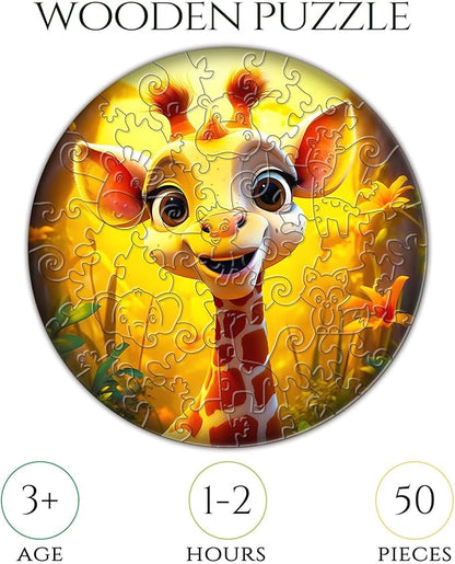Wooden Jigsaw Puzzles for Kids Ages 4-6, 50 Piece Unique Shape Animal Theme Puzzle - Preschool Learning Educational Toys for Kids 3+, Valentines Day Birthday Easter Gifts for Kids Girls Boys (giraffe)