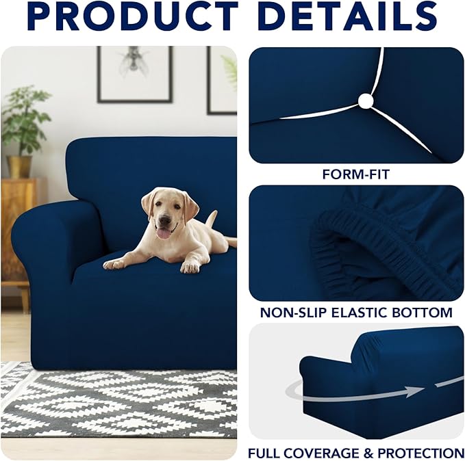 PureFit 100% Dual Waterproof Couch Cover Slipcovers for Couches and Sofas - Stretch Non Slip Fleece Sofa Covers Washable, Leakproof Furniture Protector for Kids, Pets, Dog (Chair, Navy)