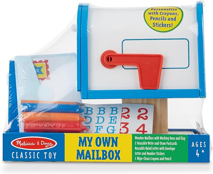 Melissa & Doug My Own Wooden Mailbox Activity Set and Educational Toy Kids Toy Mailbox With Reusable Letters And Post Cards, Pretend Play For Preschoolers And Kids Ages 4+