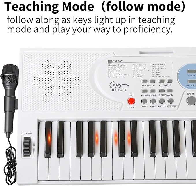 Hricane Keyboard Piano Lighted Keys for Beginner Adults Teens Kids, 61 Key Electronic Music Keyboard with Teaching Modes Powered by USB or Battery with LCD Display Microphone Headphone Jack