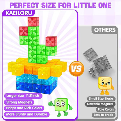Magnetic Blocks - 32pcs Translucent Magnetic Building Blocks for Toddlers 1-3, STEM Rainbow Magnetic Cubes for Kids Ages 2-4, Magnet Toys for Kids 3-5, Christmas Birthday Gifts for Girls & Boys