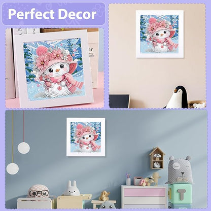 hkejoi Christmas Diamond Painting Kits with Frame- Snowman Diamond Art Kits, Big Gem Diamond Painting Arts and Crafts Painting Kit for Gift Home Wall Decor 7x7inch
