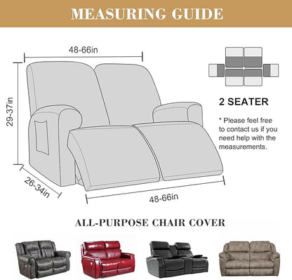 Jin Le 6 Pieces Recliner Cover Stretch Recliner Chair Cover - Reliner, Champagne 2 Seater Recliner Couch Covers Sofa Covers Jacquard Soft Furniture Protector with Elastic Bottom and Ties for Kids/Pets