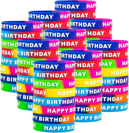 ARTLYMERS Happy Birthday Rubber Bracelets, Colored Silicone Stretch Wristbands for Birthday Party Supplies Favors 8 Styles