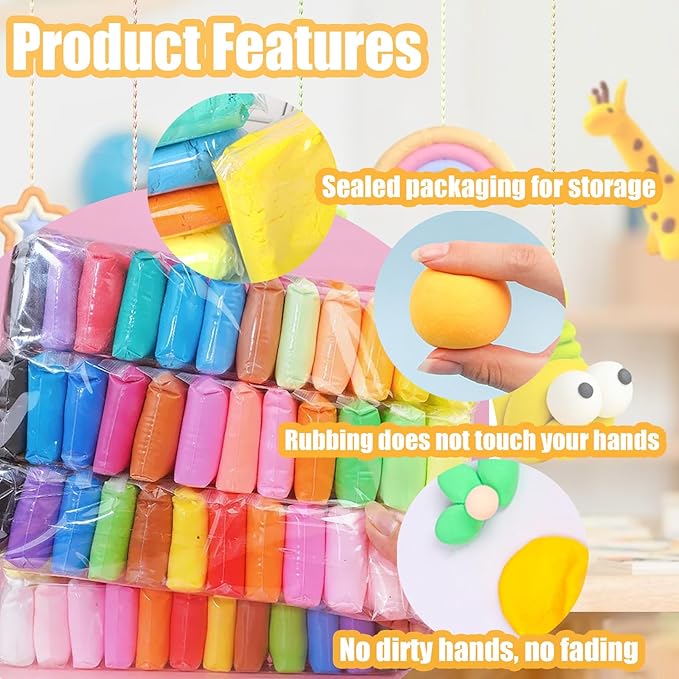 Adult Magic Foam DIY Molding Clay,Air Dry Clay Set 48 Colors Ultra Light Modeling Clay with 3 Tools 150 Accessories and 5 Display Balls Soft Non Sticky Safe DIY Craft for Sculpting Arts and GIF