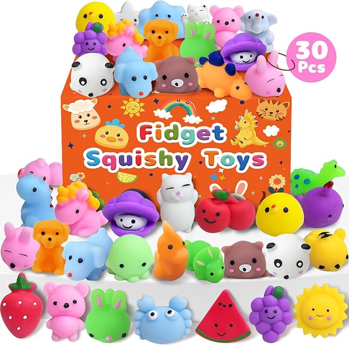 30 Pack Squishy Toys, Random Kawaii Party Favors for Kids 3-5, 4-8, 8-12, Treasure Box Toys for Classroom Prizes, Mini Birthday Gifts Goodie Bag Stuffers Bulk Fidget Squeeze Toy