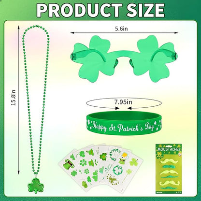 St. Patrick's Day Accessories Green Shamrock Glasses Necklaces Bracelets Temporary Tattoo Stickers Mustaches