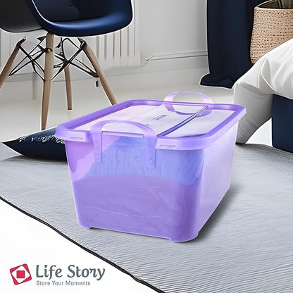 Life Story 6 Pack Light Duty Stackable Storage Bin, 55 Quart Home Organizer, Versatile Lightweight Locking Bins with Carrying Handles, Purple