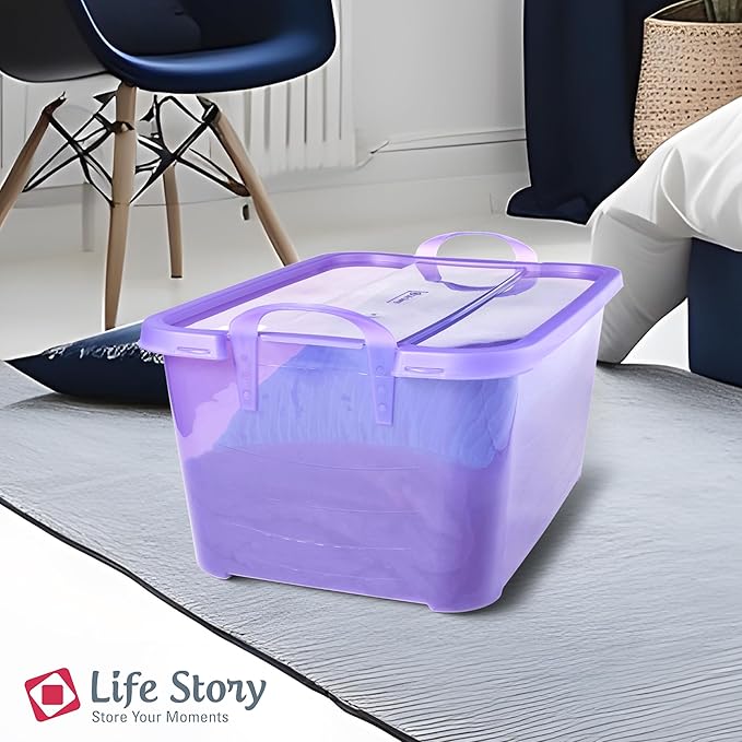 Life Story 12 Pack Light Duty Stackable Storage Bin, 55 Quart Home Organizer, Versatile Lightweight Locking Bins with Carrying Handles, Purple